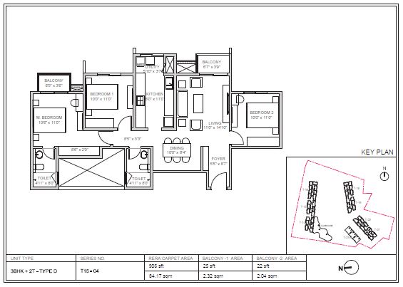 Birla Trimaya 3 BHK 906 Sq Ft Floor Plan