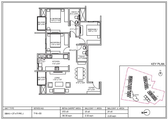 Birla Trimaya 3 BHK 972 Sq Ft Floor Plan