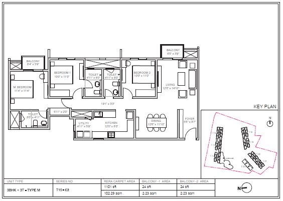Birla Trimaya 3 BHK 1101 Sq Ft Floor Plan