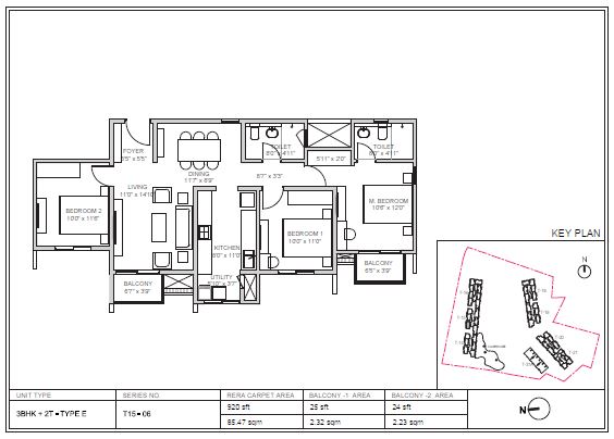 Birla Trimaya 3 BHK 920 Sq Ft Floor Plan